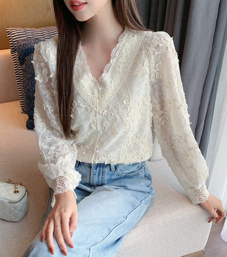 V-neck all-match tops spring sequins small shirt for women