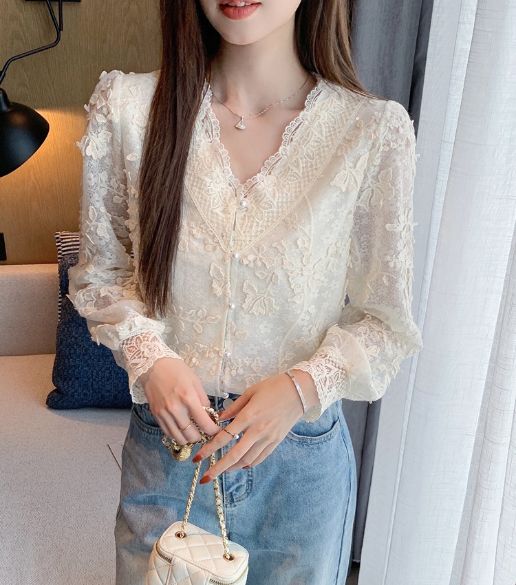 V-neck all-match tops spring sequins small shirt for women