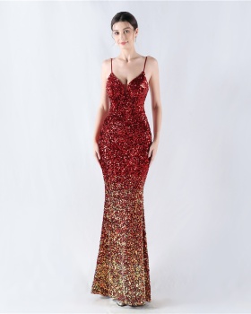 Sexy gradient sequins sling evening dress