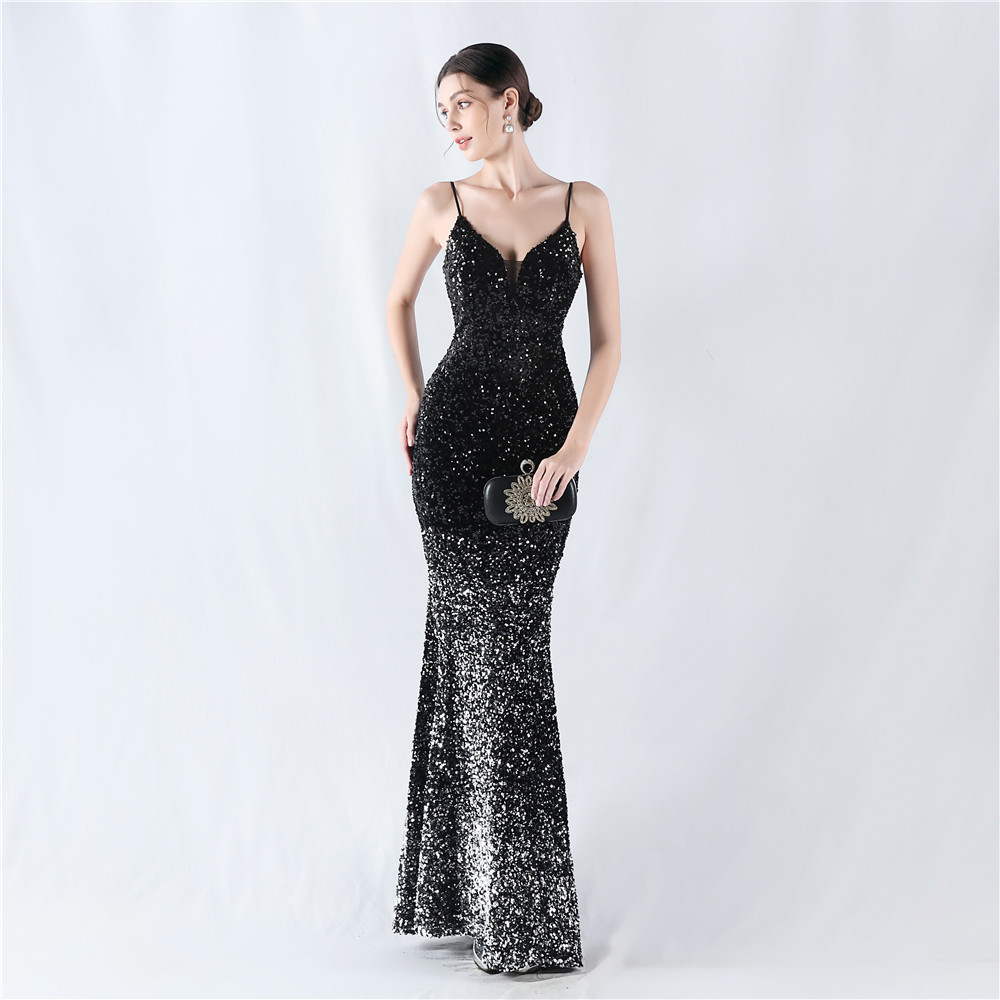 Sexy gradient sequins sling evening dress