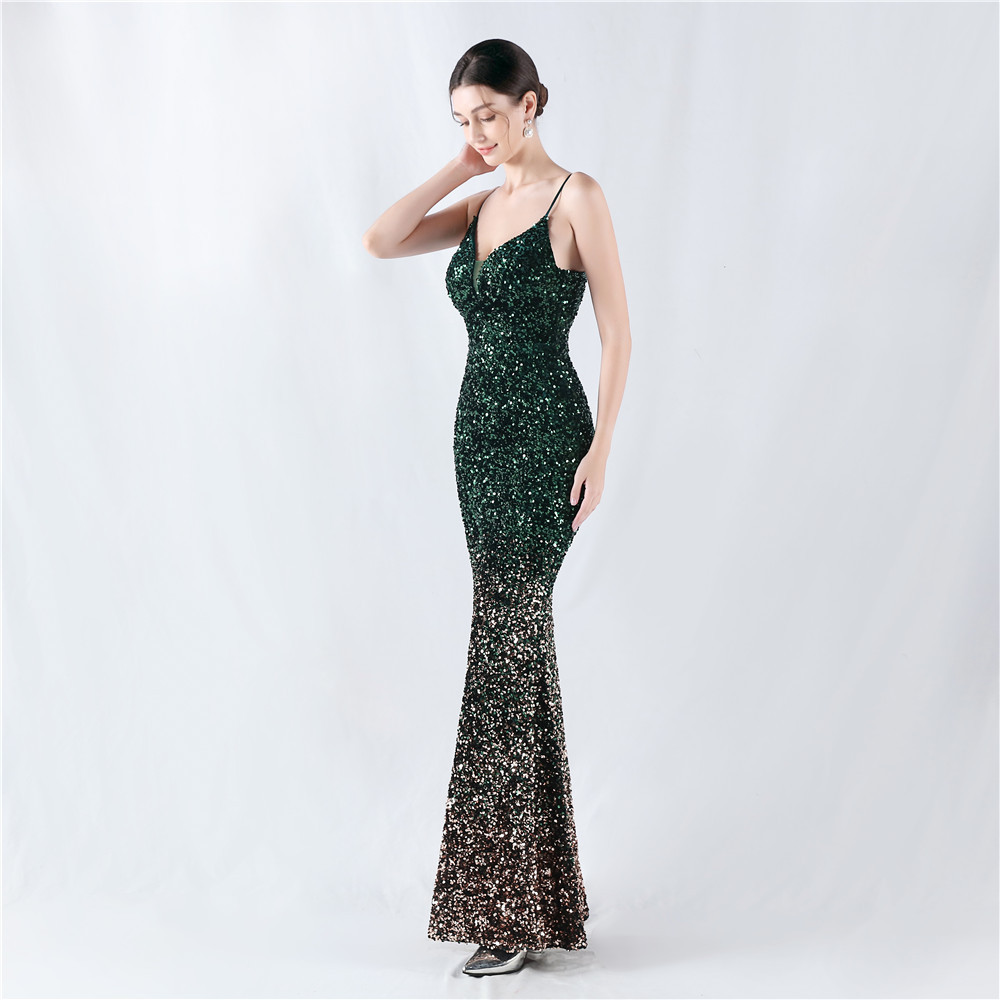 Sexy gradient sequins sling evening dress