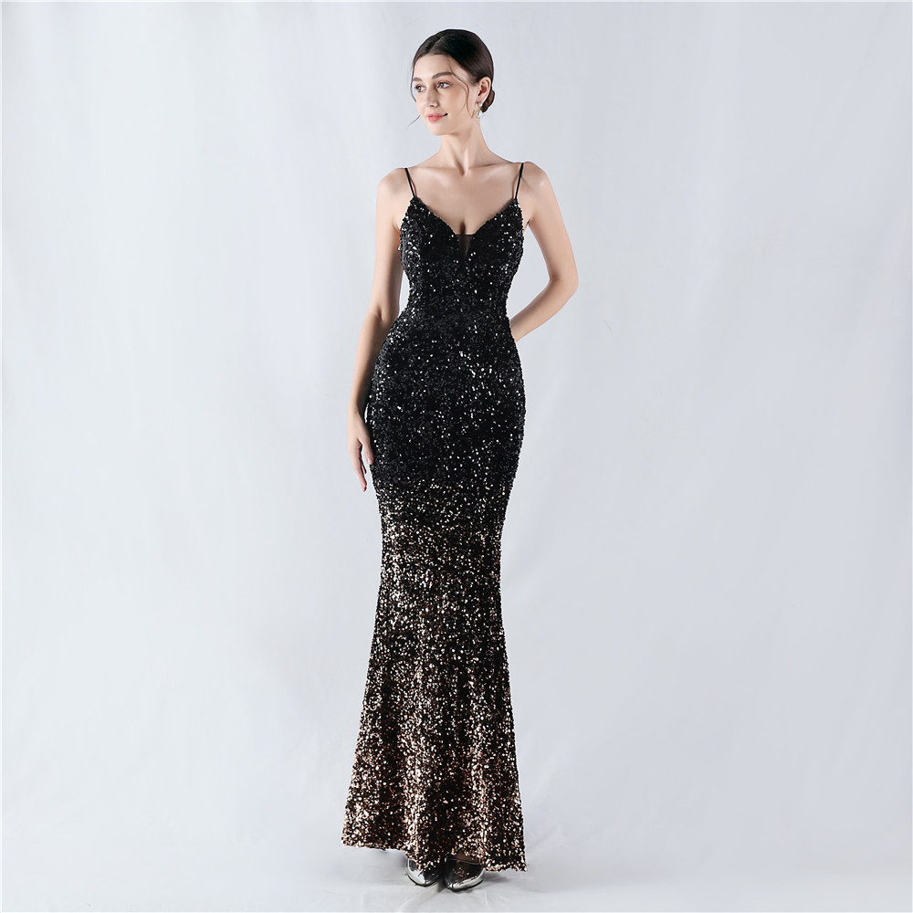 Sexy gradient sequins sling evening dress