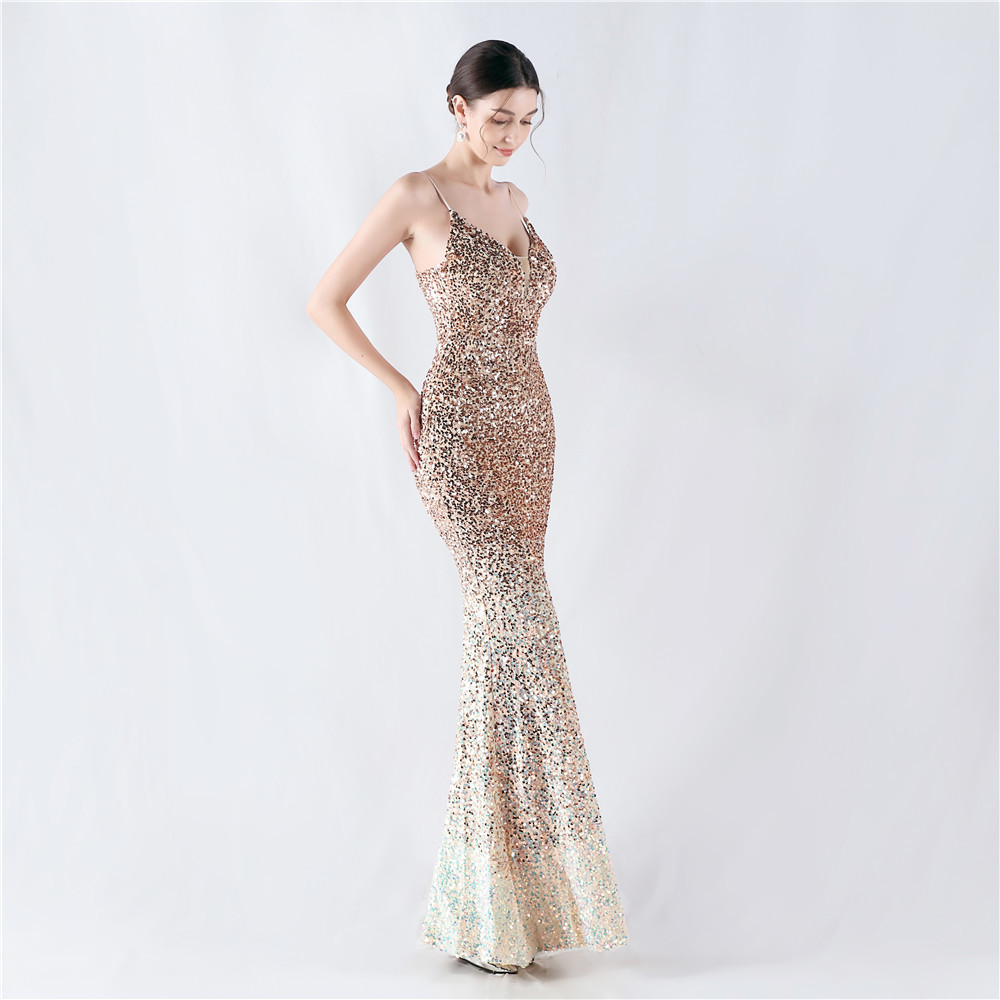 Sexy gradient sequins sling evening dress