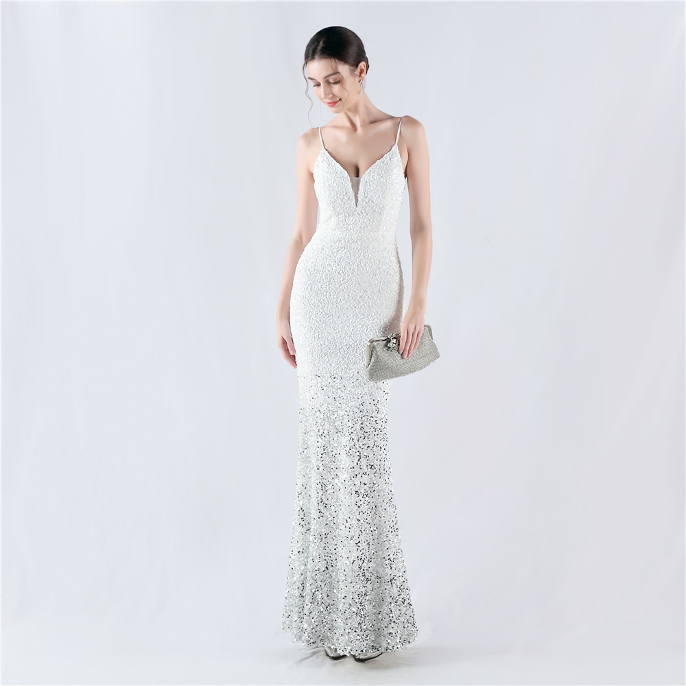 Sexy gradient sequins sling evening dress