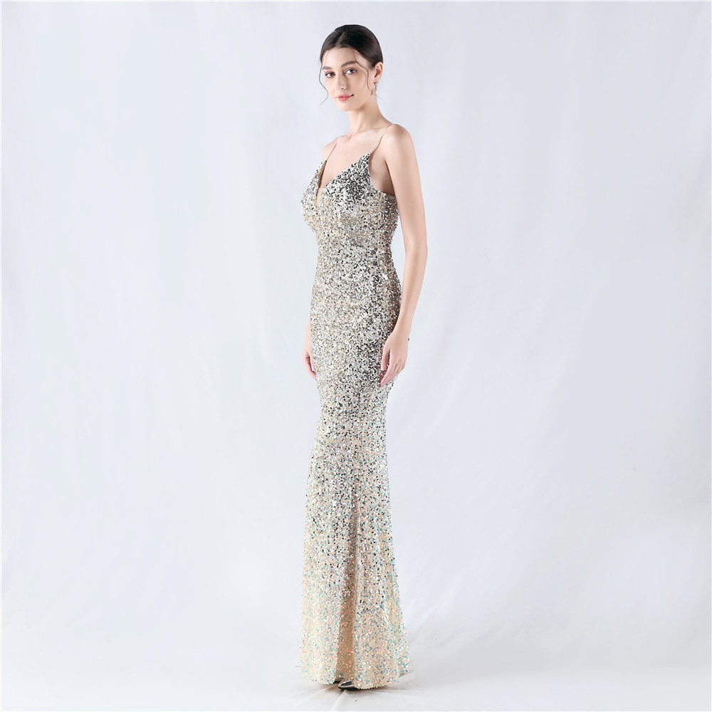 Sexy gradient sequins sling evening dress