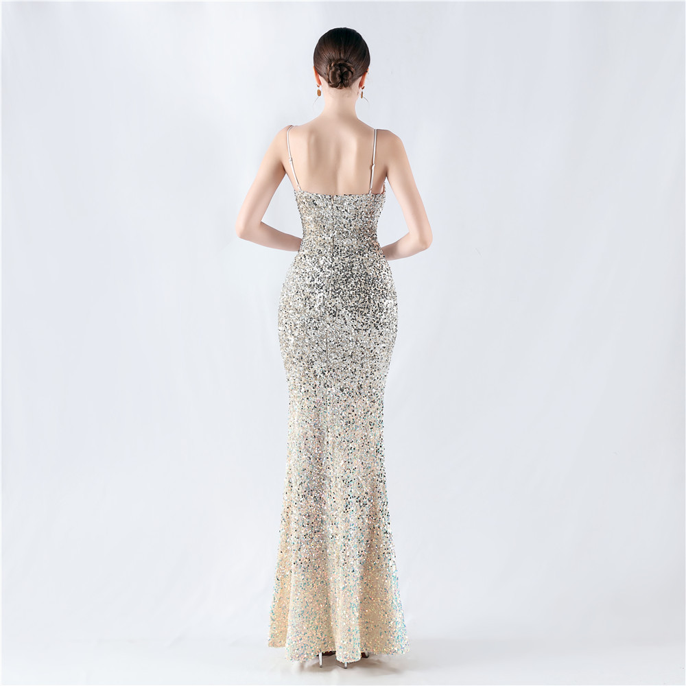 Sexy gradient sequins sling evening dress