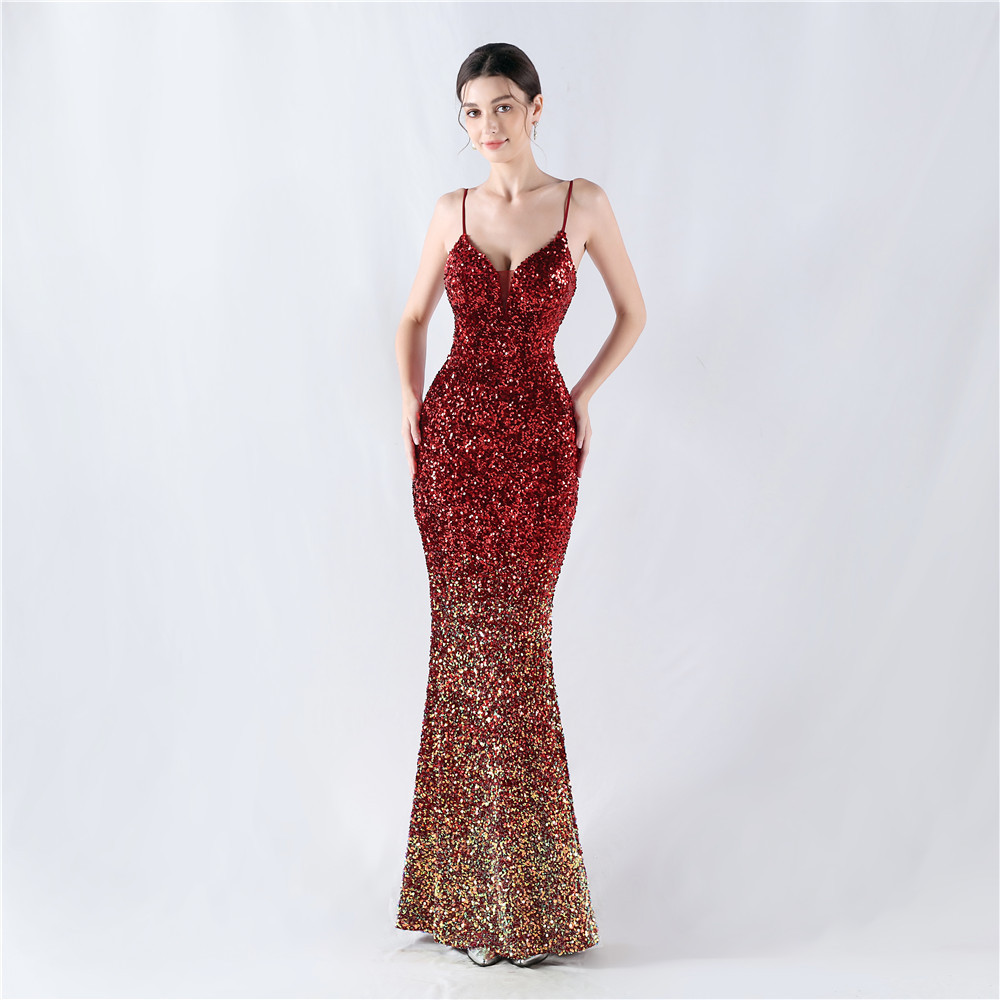 Sexy gradient sequins sling evening dress