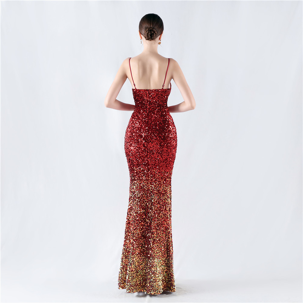 Sexy gradient sequins sling evening dress