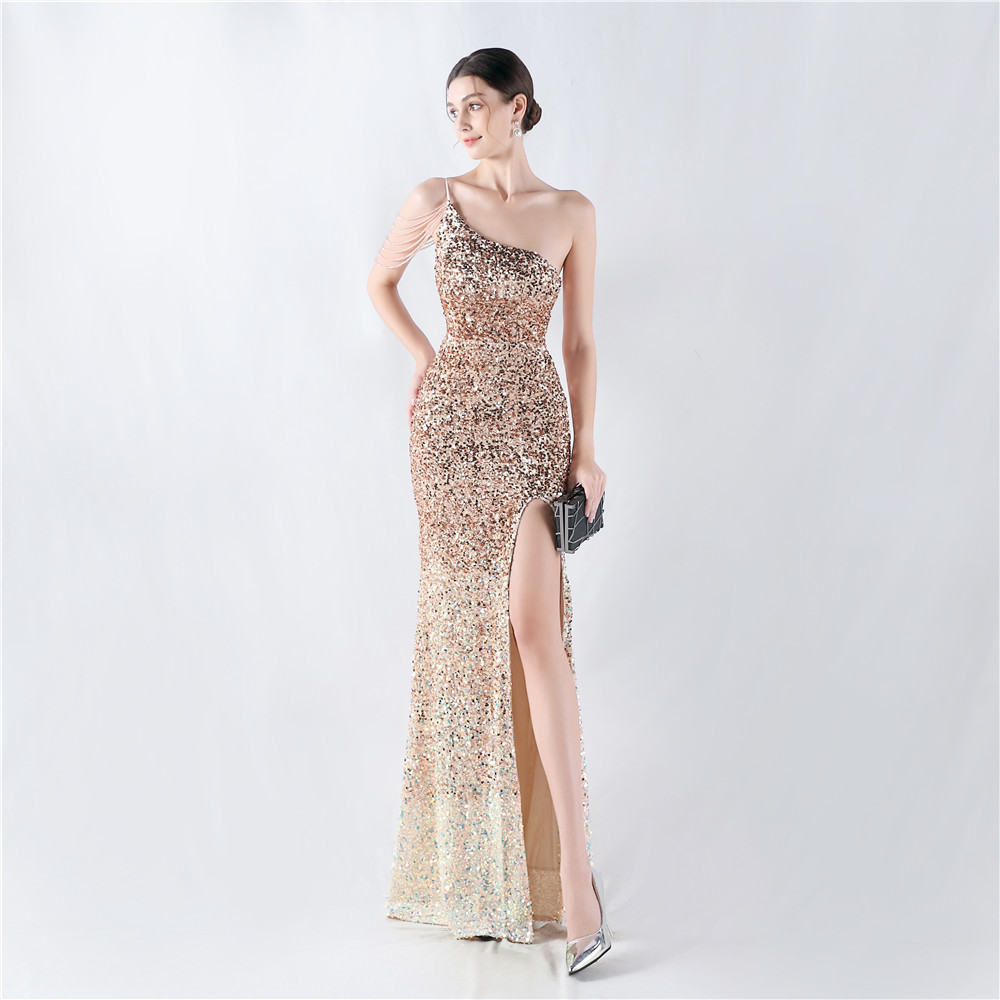 Beading sling formal dress shoulder evening dress