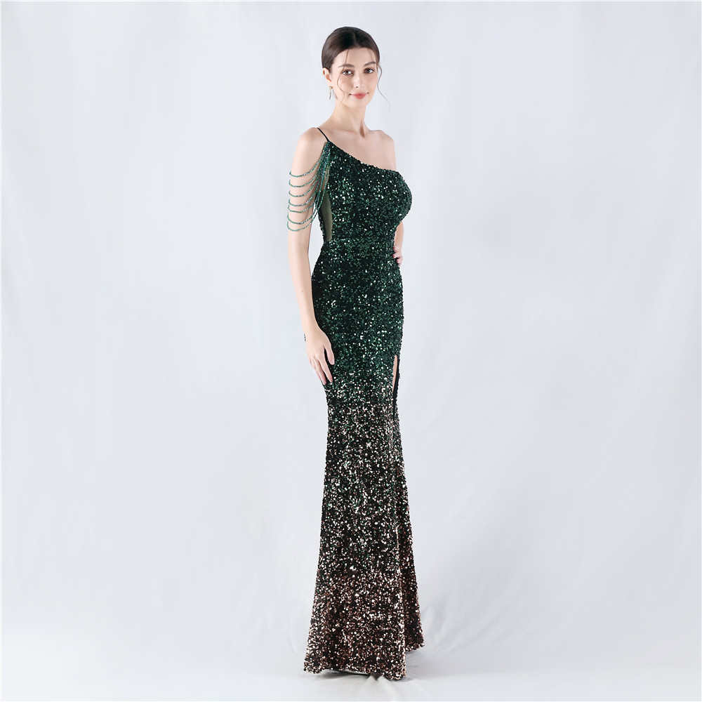 Beading sling formal dress shoulder evening dress