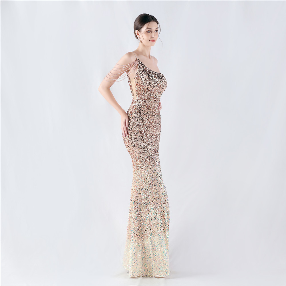 Beading sling formal dress shoulder evening dress