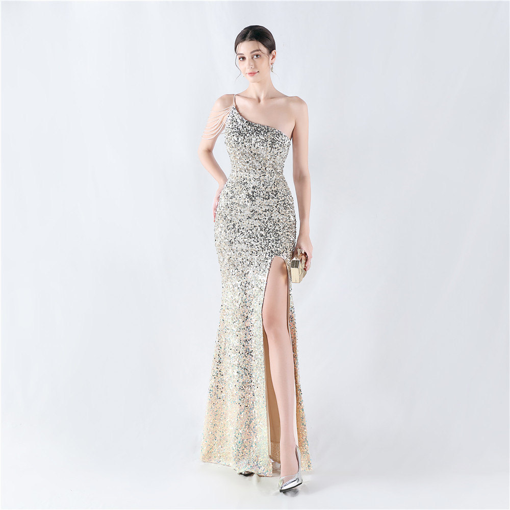 Beading sling formal dress shoulder evening dress