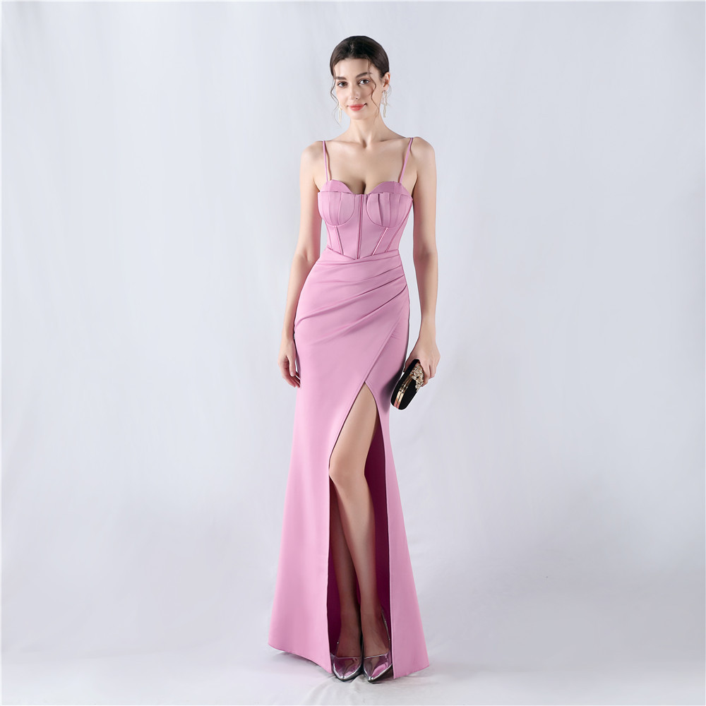 Waist straps evening dress host formal dress