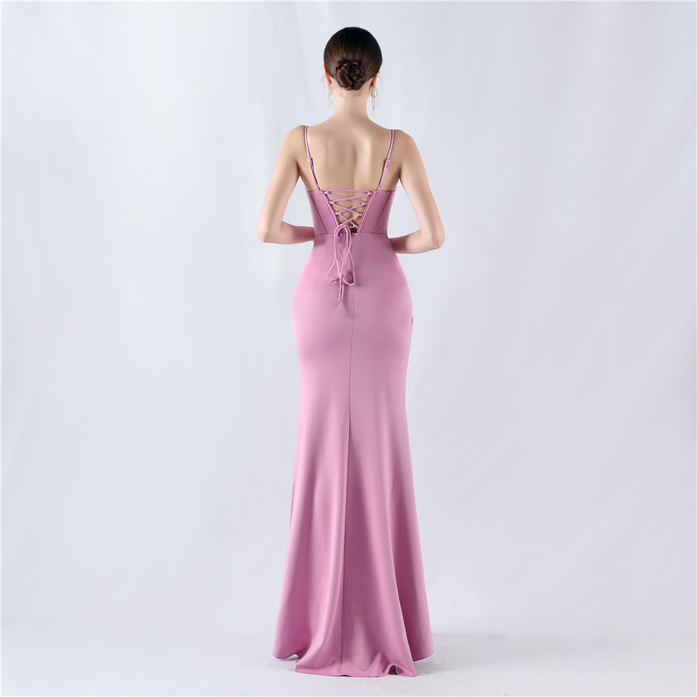 Waist straps evening dress host formal dress