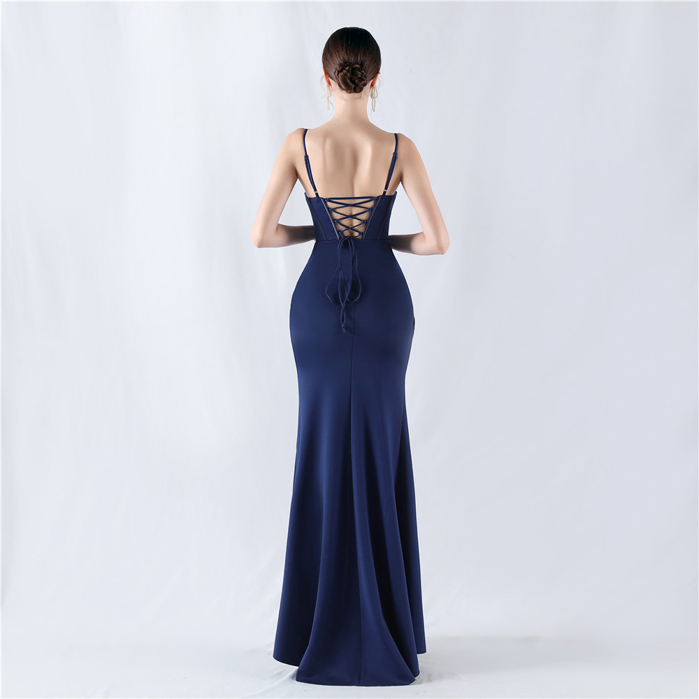 Waist straps evening dress host formal dress