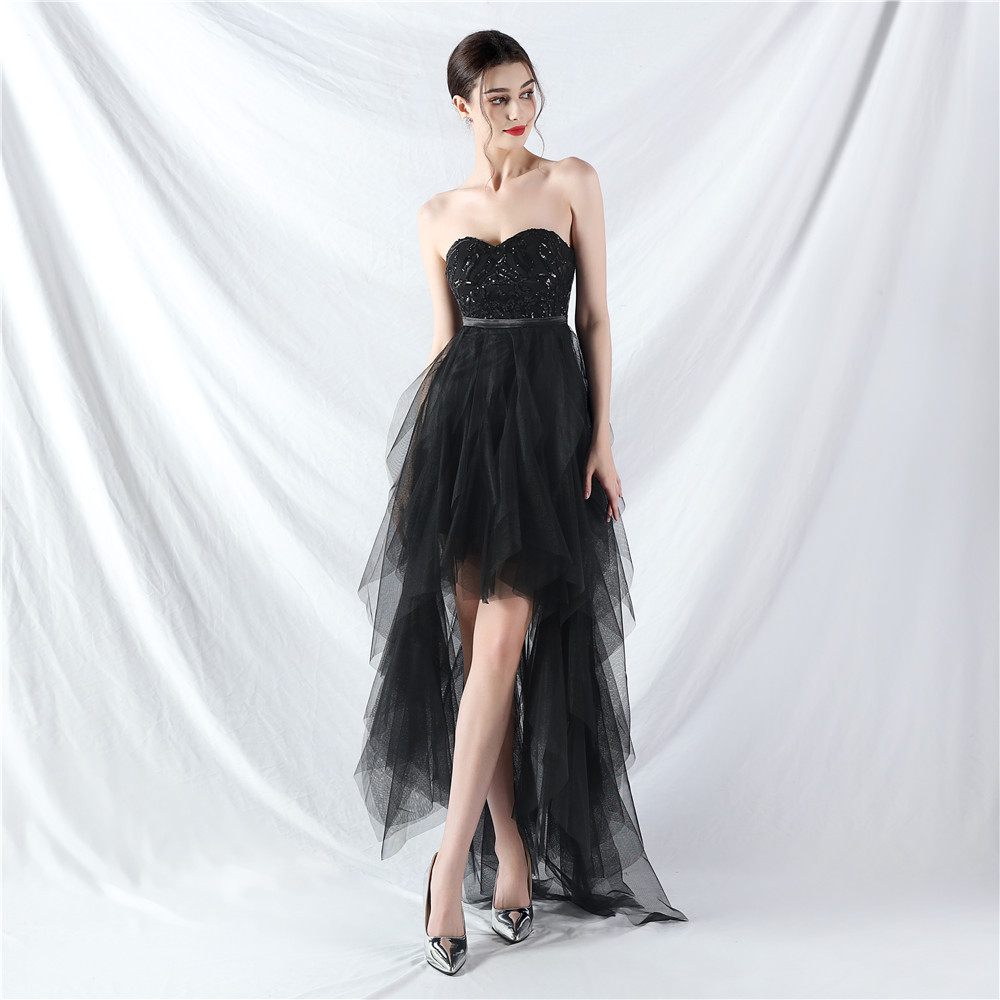 Gauze splice colors dress sequins wrapped chest formal dress