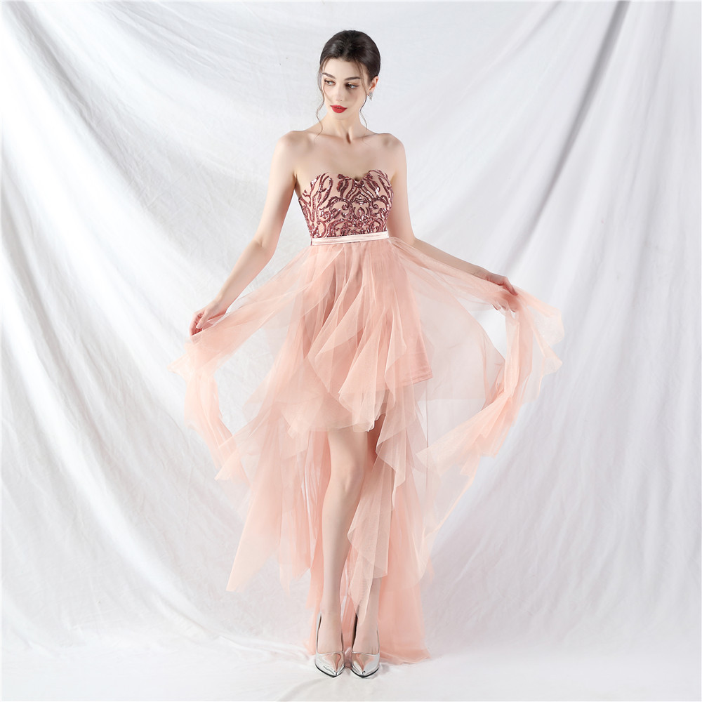 Gauze splice colors dress sequins wrapped chest formal dress