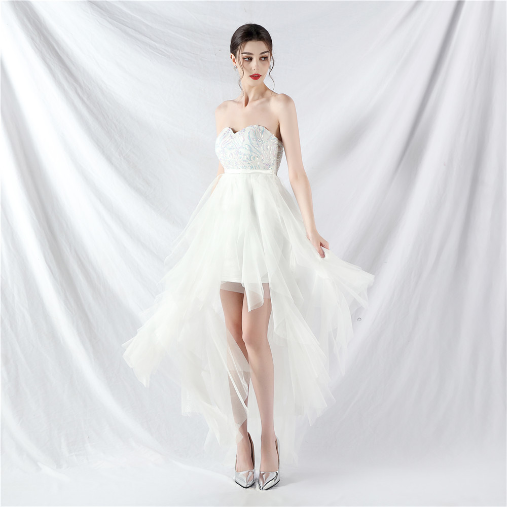 Gauze splice colors dress sequins wrapped chest formal dress