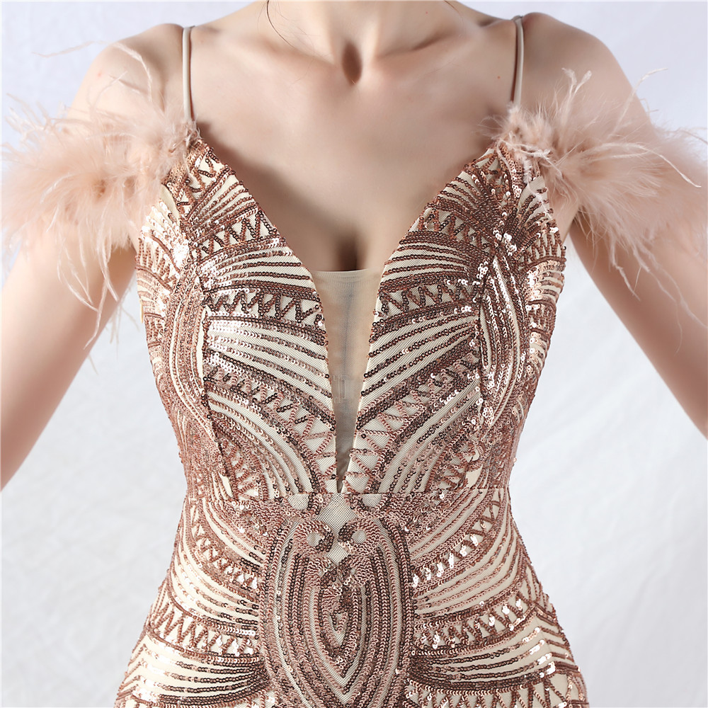 Ostrich hair colors formal dress sequins evening dress