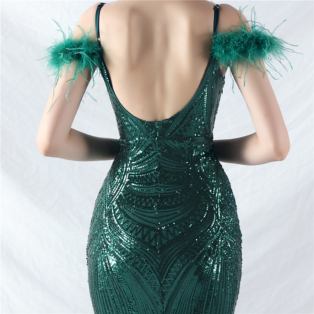 Ostrich hair colors formal dress sequins evening dress