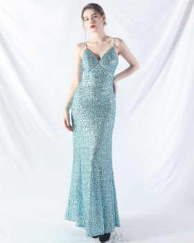 Big skirt A-line formal dress sequins long dress