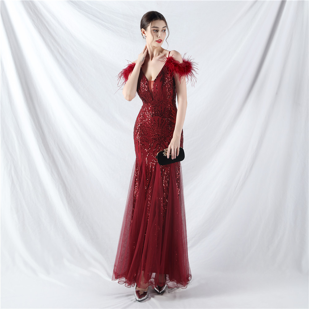 Sling sequins dress sexy gauze evening dress