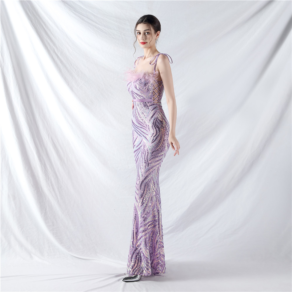 Tying sequins evening dress