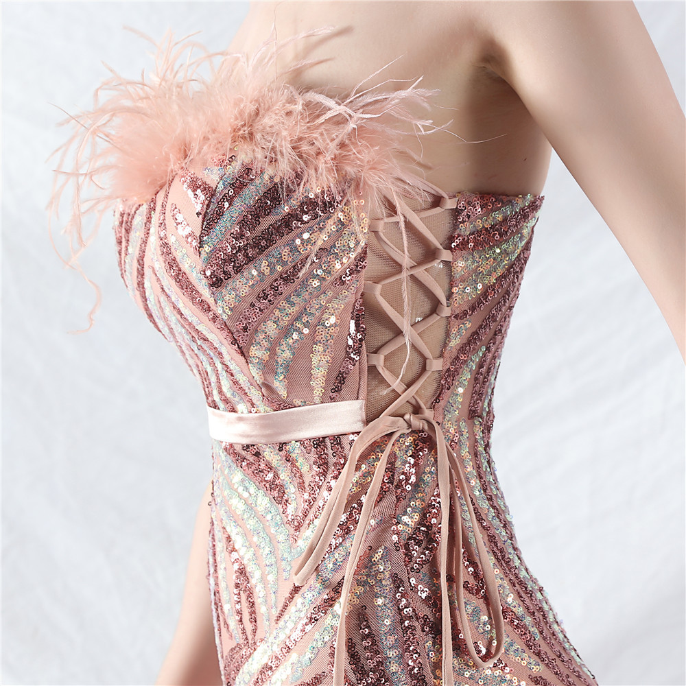 Tying sequins evening dress