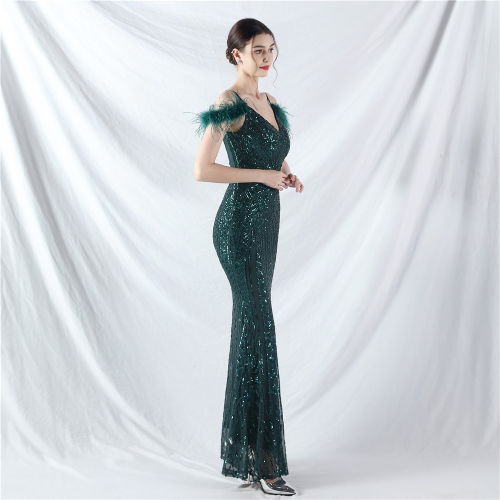 Ostrich hair sequins colors evening dress