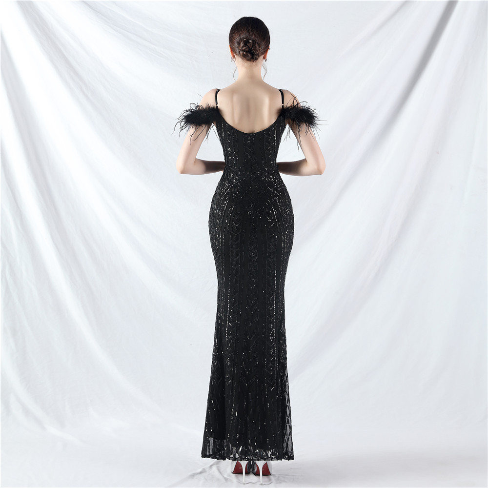 Ostrich hair sequins colors evening dress