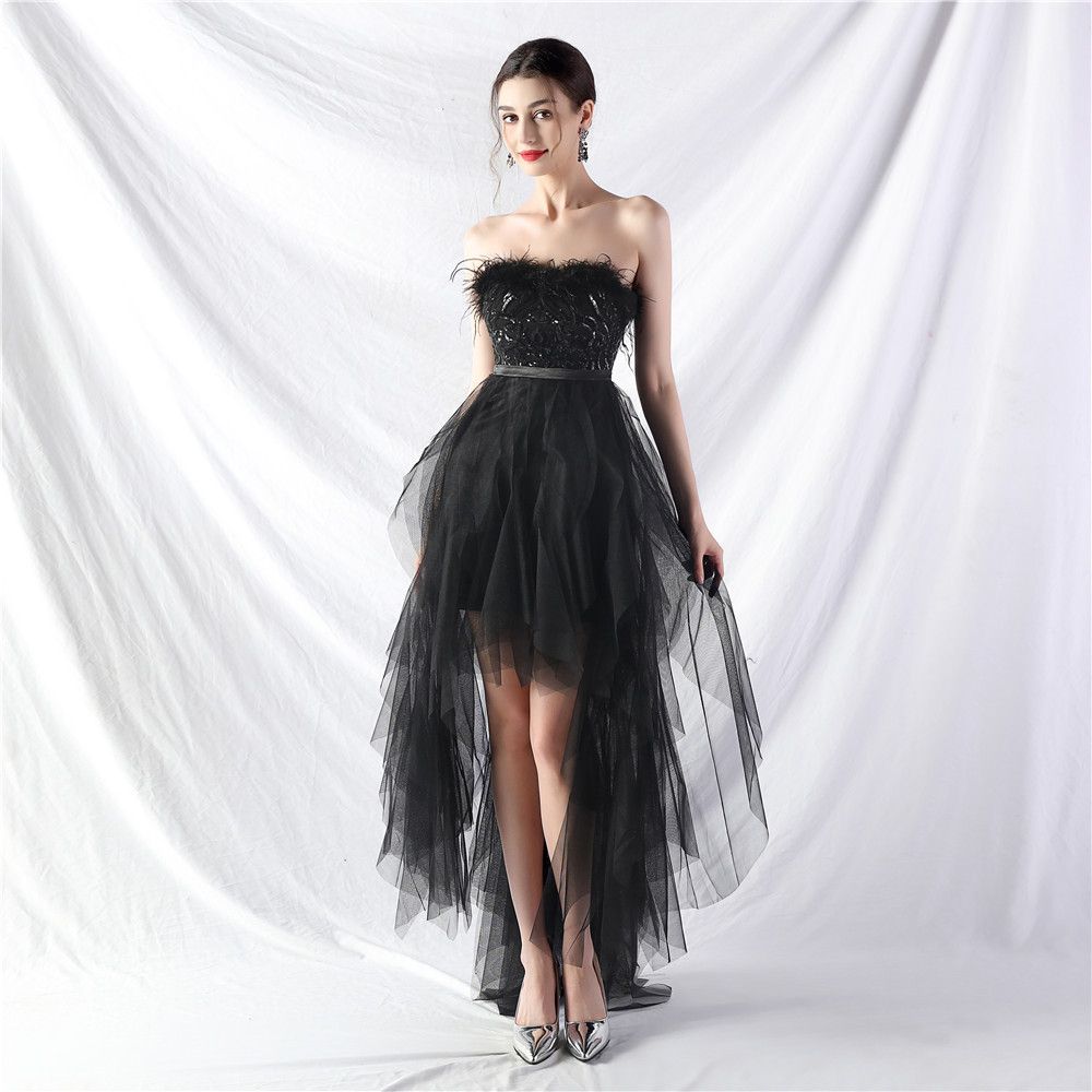 Gauze long and short in front colors evening dress