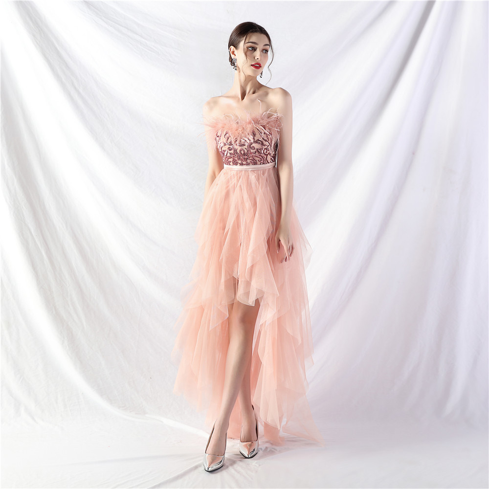 Gauze long and short in front colors evening dress