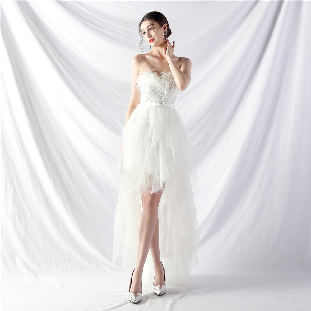 Gauze long and short in front colors evening dress