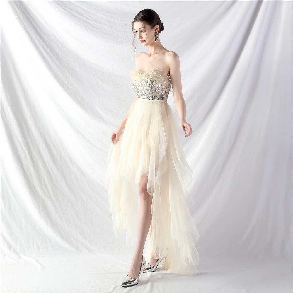 Gauze long and short in front colors evening dress