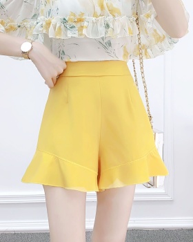 Wide leg lady spring Korean style lotus leaf edges shorts