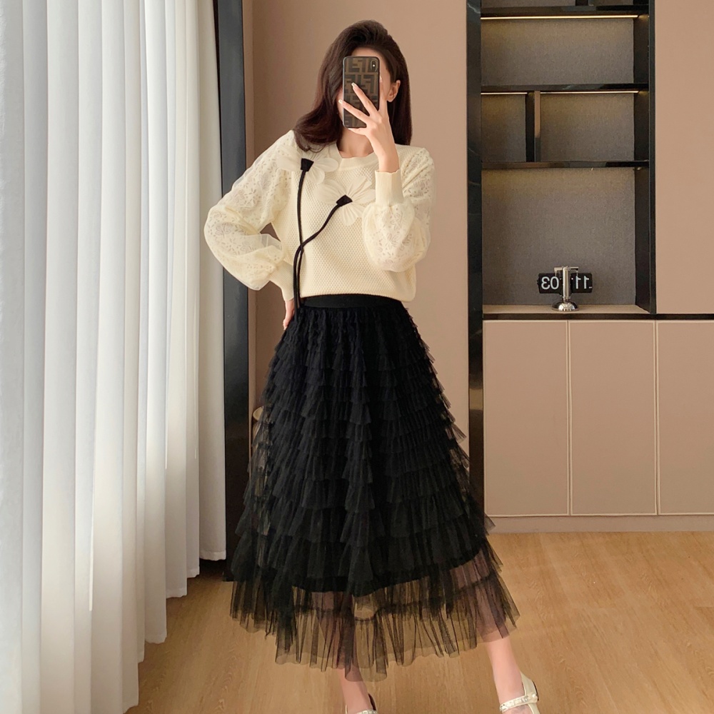 Unique lace France style tender spring and summer gauze skirt