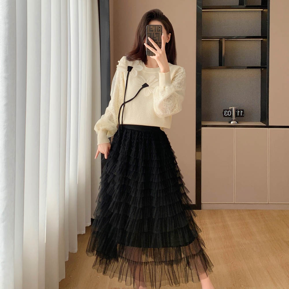 Unique lace France style tender spring and summer gauze skirt