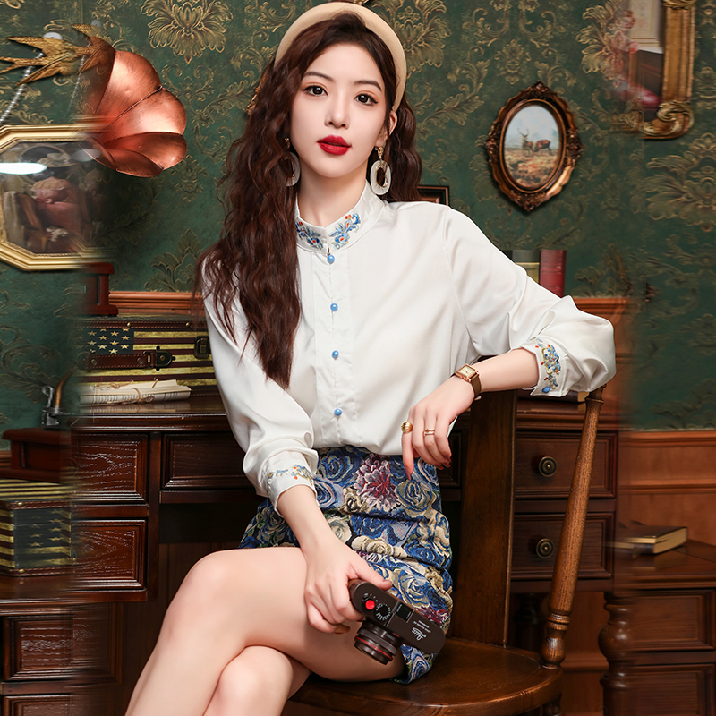 Court style retro spring Chinese style unique shirt