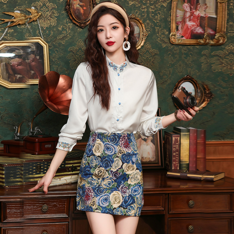 Court style retro spring Chinese style unique shirt