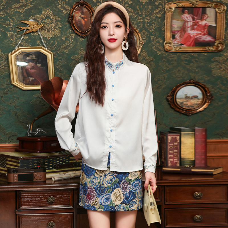 Court style retro spring Chinese style unique shirt