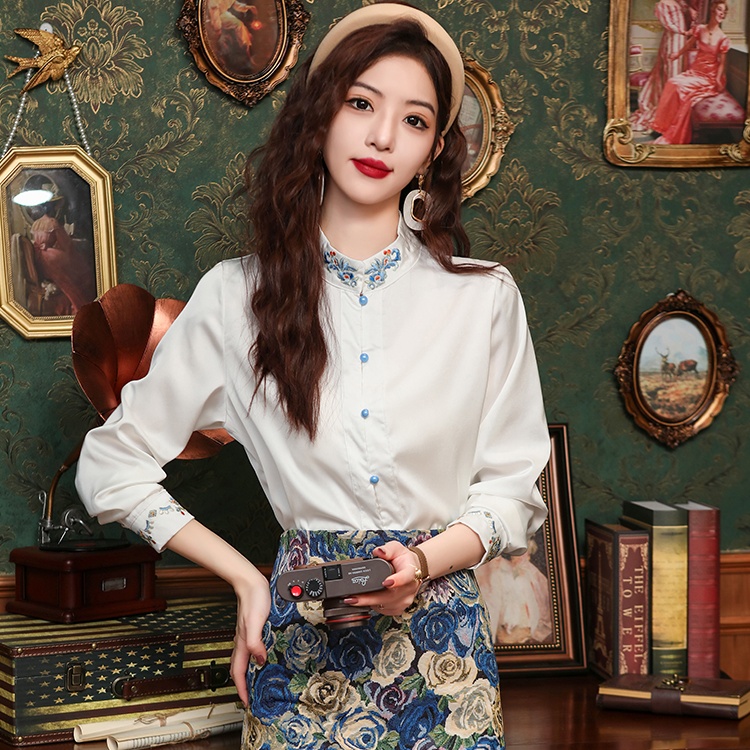 Court style retro spring Chinese style unique shirt