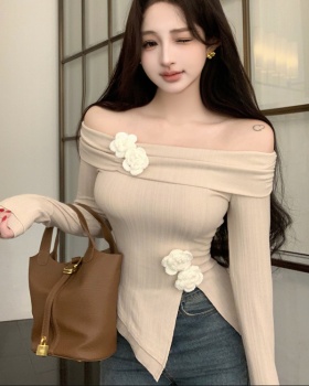 Spicegirl horizontal collar irregular hem knitted T-shirt