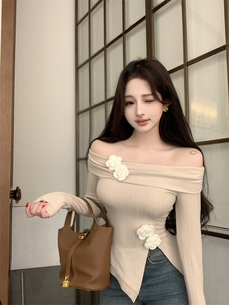 Spicegirl horizontal collar irregular hem knitted T-shirt