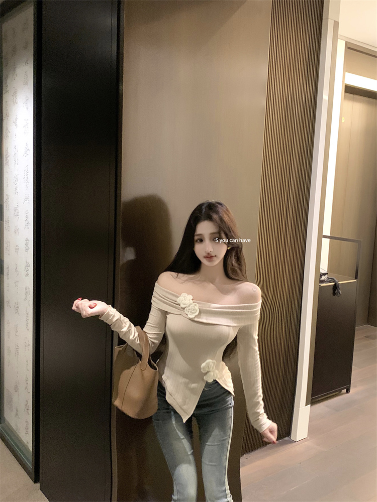 Spicegirl horizontal collar irregular hem knitted T-shirt