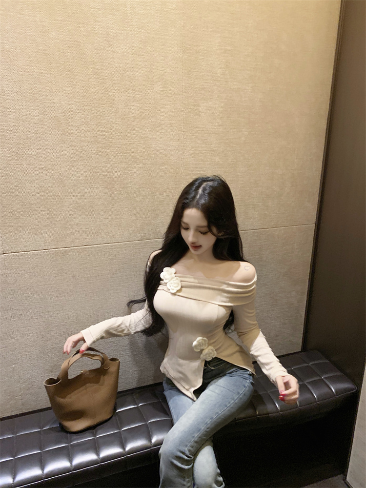 Spicegirl horizontal collar irregular hem knitted T-shirt