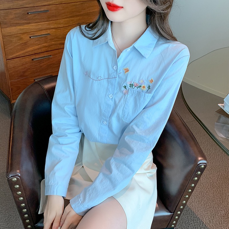 All-match spring tops unique embroidery shirt