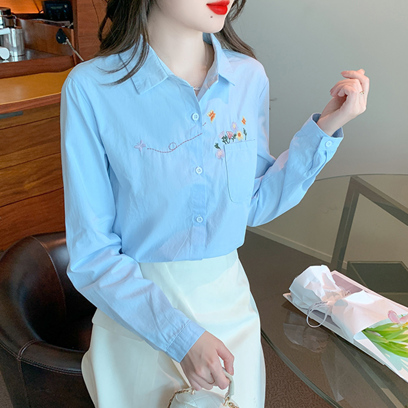 All-match spring tops unique embroidery shirt