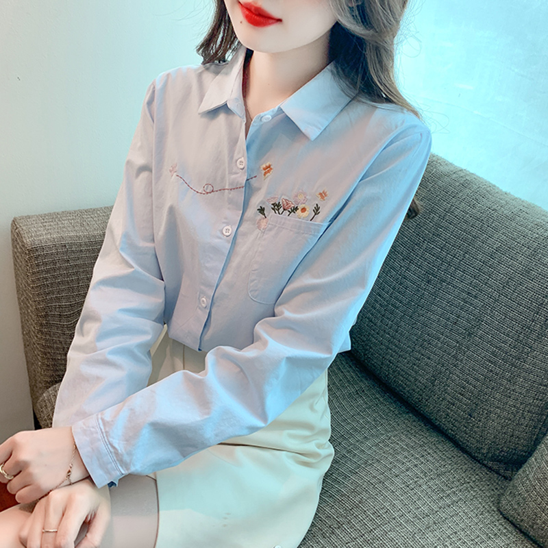 All-match spring tops unique embroidery shirt