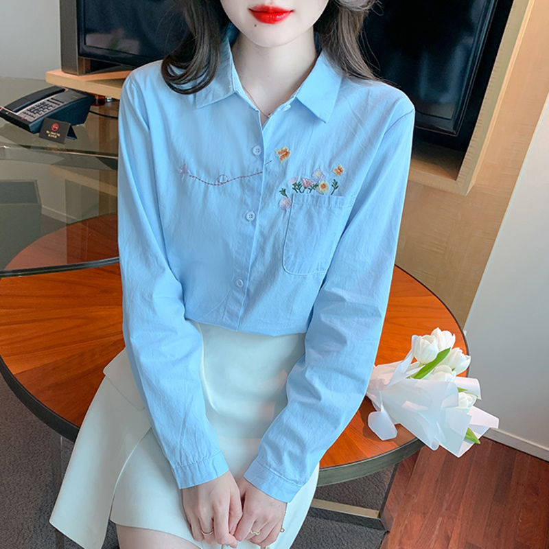 All-match spring tops unique embroidery shirt