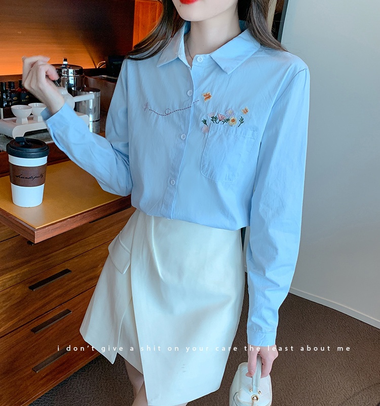 All-match spring tops unique embroidery shirt